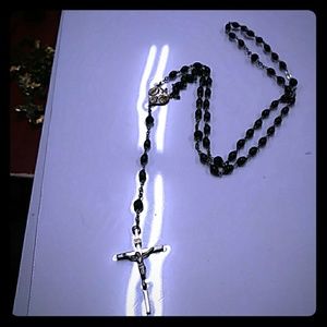 ROSARY Black Beeds Silver Cross